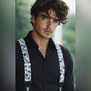 Floral Black and White Suspenders